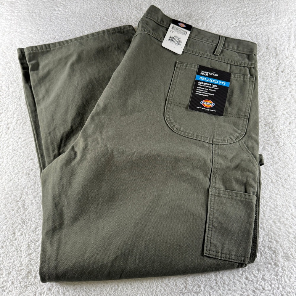 Men's 48X30 Dickies Relaxed Fit Straight Leg Green Carpenter Khakis Pants NEW